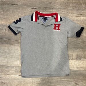 Tommy Hilfiger Gray and Red Polo Shirt with Sporty Accents size 12/14 Med